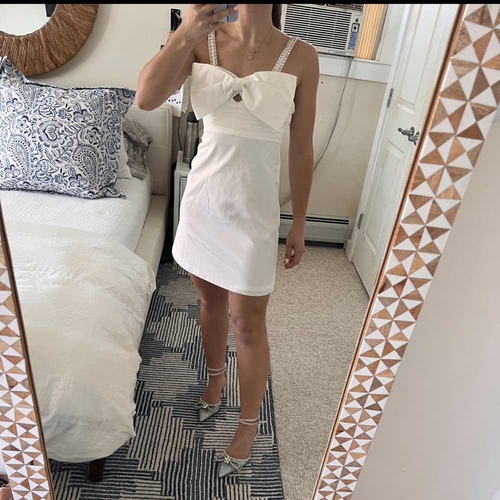 Self-portrait lookalike mini white bow dress crystal embellished size XS